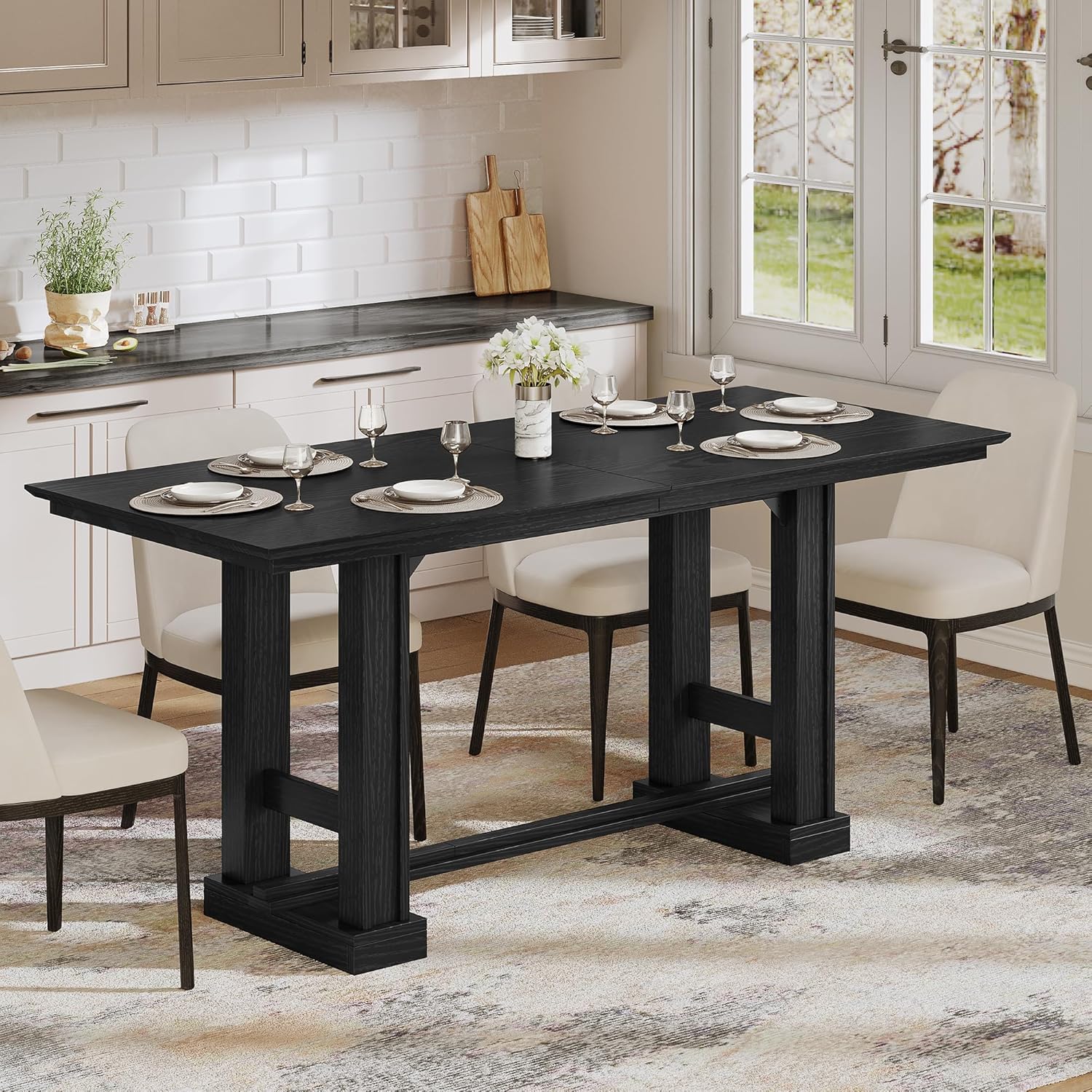 DWVO Farmhouse Dining Table for 6-8 People, 70