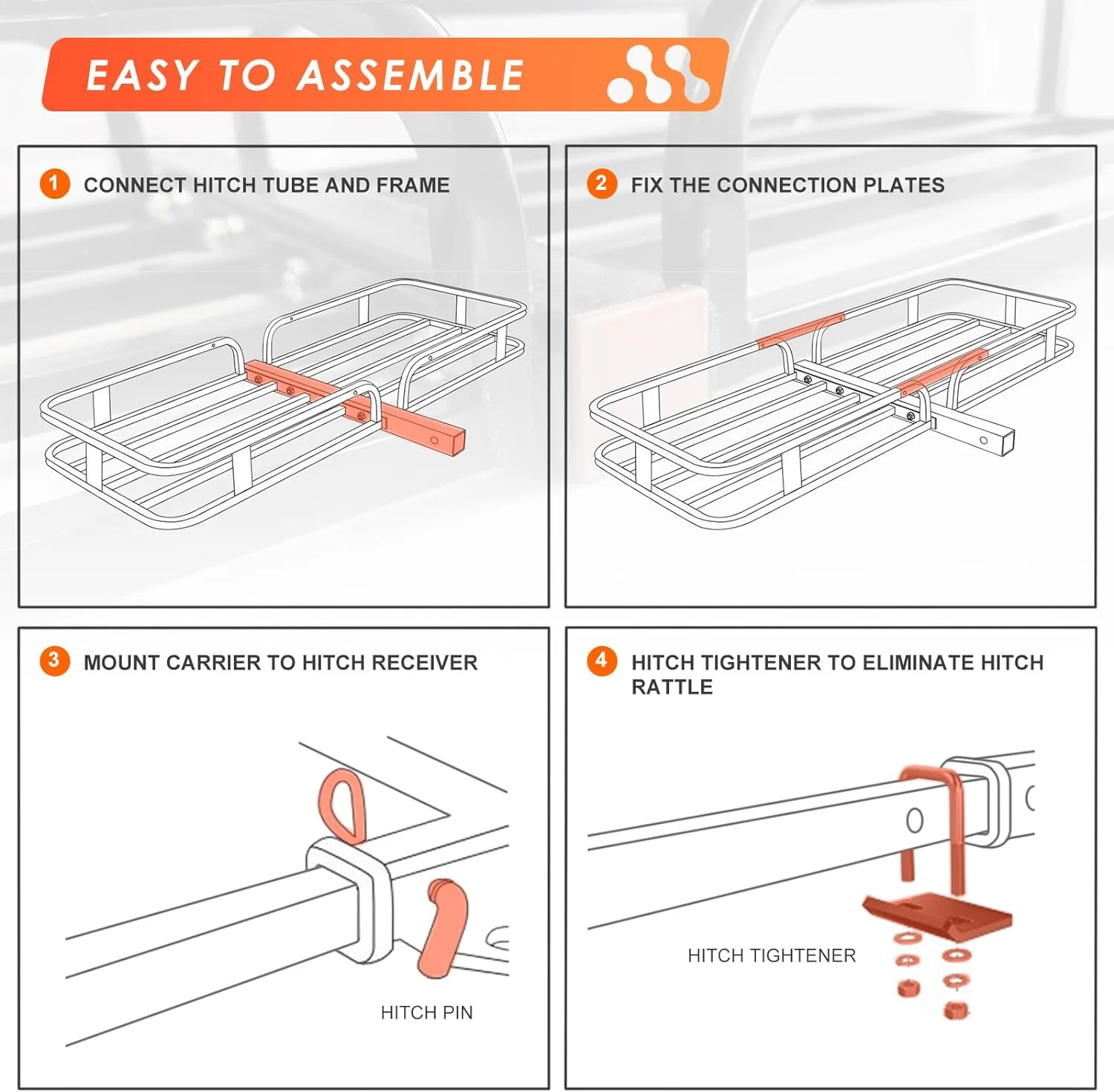 Folding hitch mounted cargo basket 60