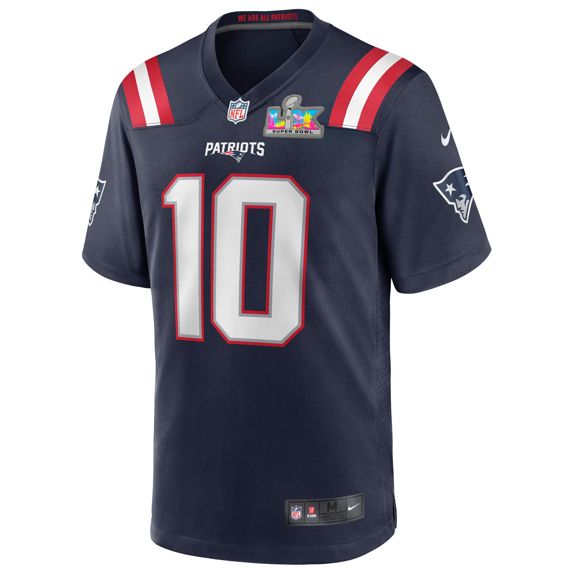Drake Maye New England Patriots Nike Super Bowl LX Patch Game Jersey - Navy