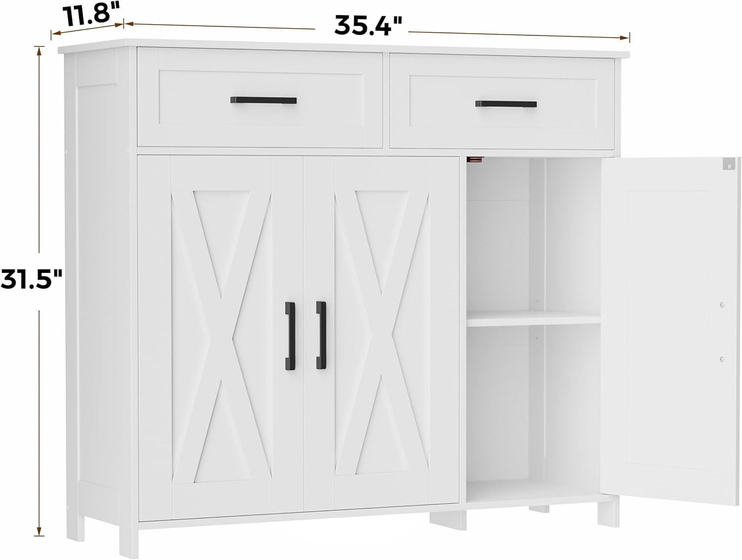 Homhedy Sideboard Buffet Cabinet, Coffee Bar Storage Cabinet with Drawers and Doors, Farmhouse Kitchen Cabinet with Adjustable Shelves, for Kitchen, Dining Room, Living Room, White