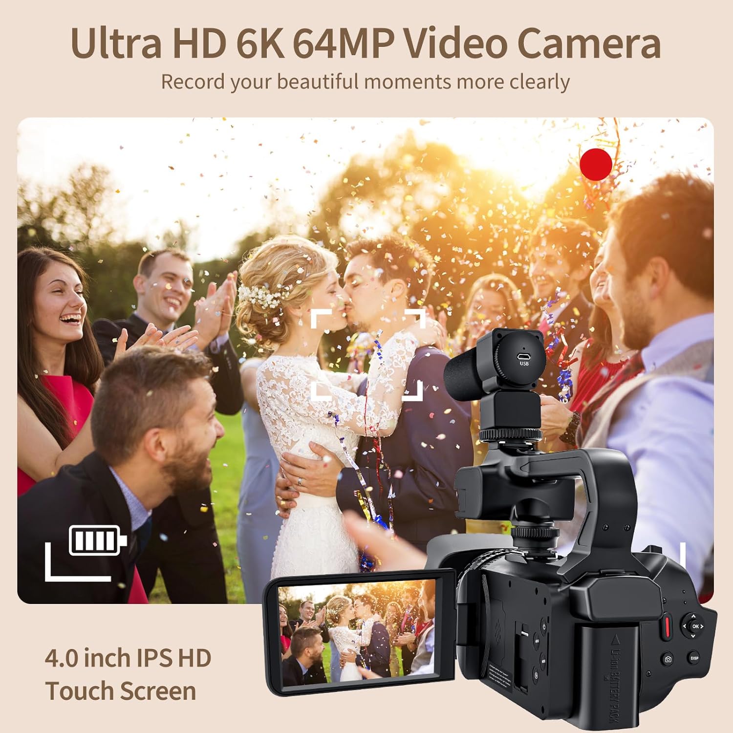 6K Camcorder Video Camera 64MP IR Night Vision Vlogging Camera for YouTube 18X Digital Zoom 4.0