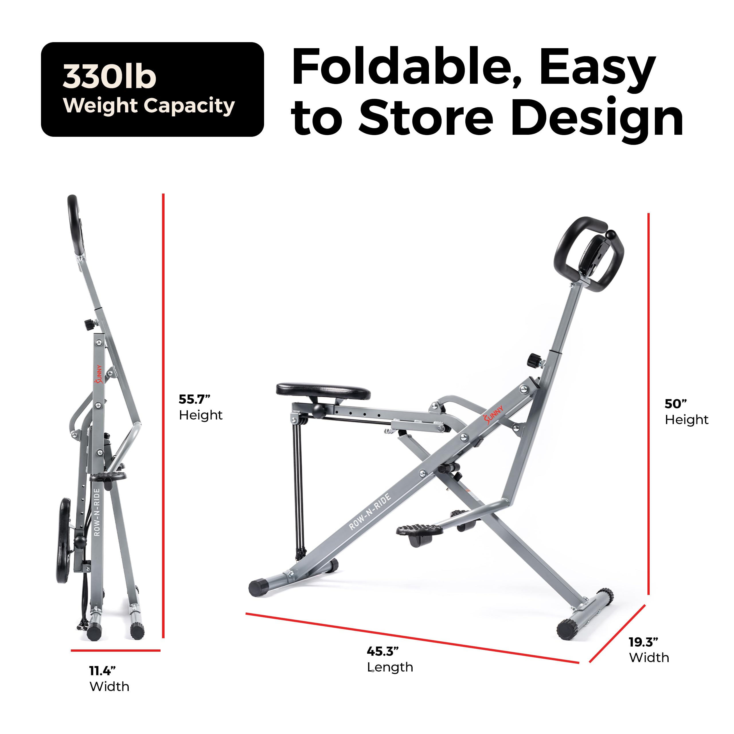 SUNNY HEALTH & FITNESS Smart Row-N-Ride Glute Trainer - Foldable Rower
