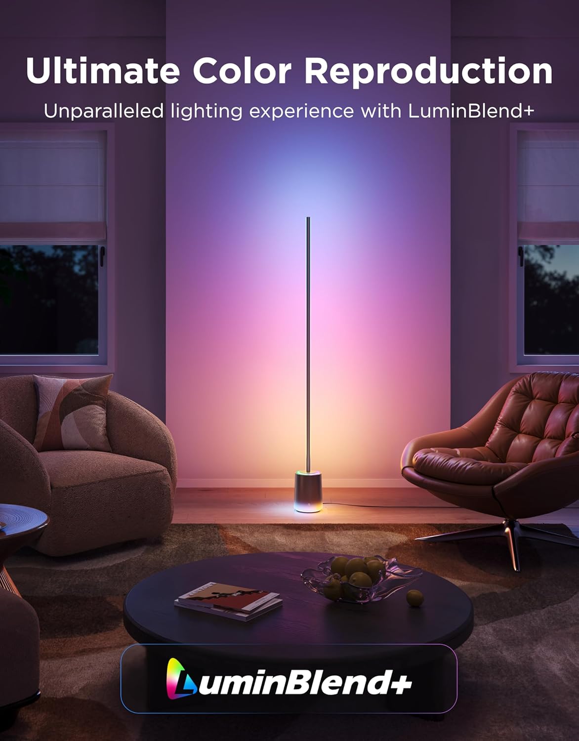 Govee Floor Lamp 3 with Luminblend+ Technology, 2100lm Standing Lamp, Work with Matter,1000K-10000K Modern Floor Lamps for Living Room, Bedroom, Office, Corner Lamp with Dynamic Scenes, DaySync