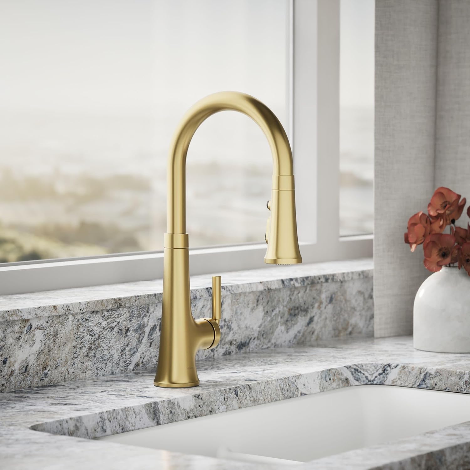Kohler 23764-2MB Tone Pull Down Kitchen Faucet, Kitchen Sink Faucets with Pull Down Sprayer, Vibrant Brushed Moderne Brass