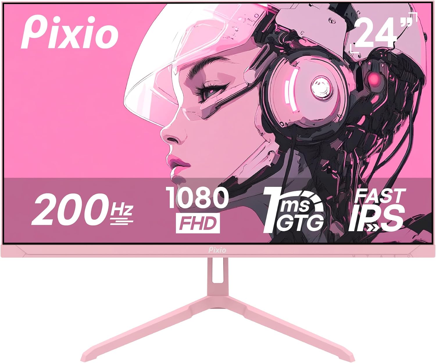 Pixio PX248 Wave Pink 24 inch 200Hz Refresh Rate FHD 1080p Resolution Fast IPS Panel 1ms GTG Response Time Built-in Speakers Gaming Monitor with Adaptive Sync