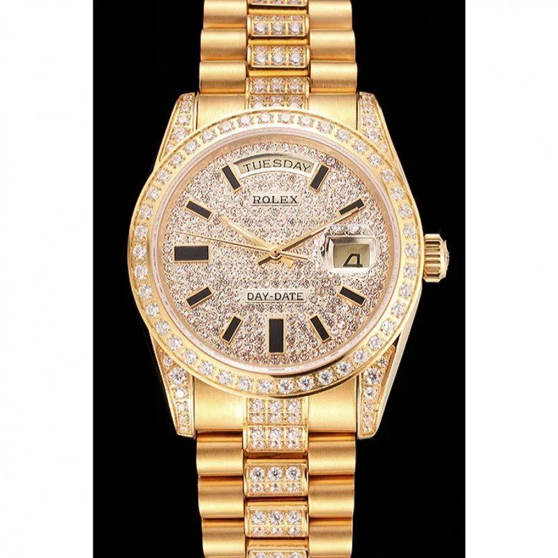 Swiss Day-Date Yellow Gold Diamond Pave