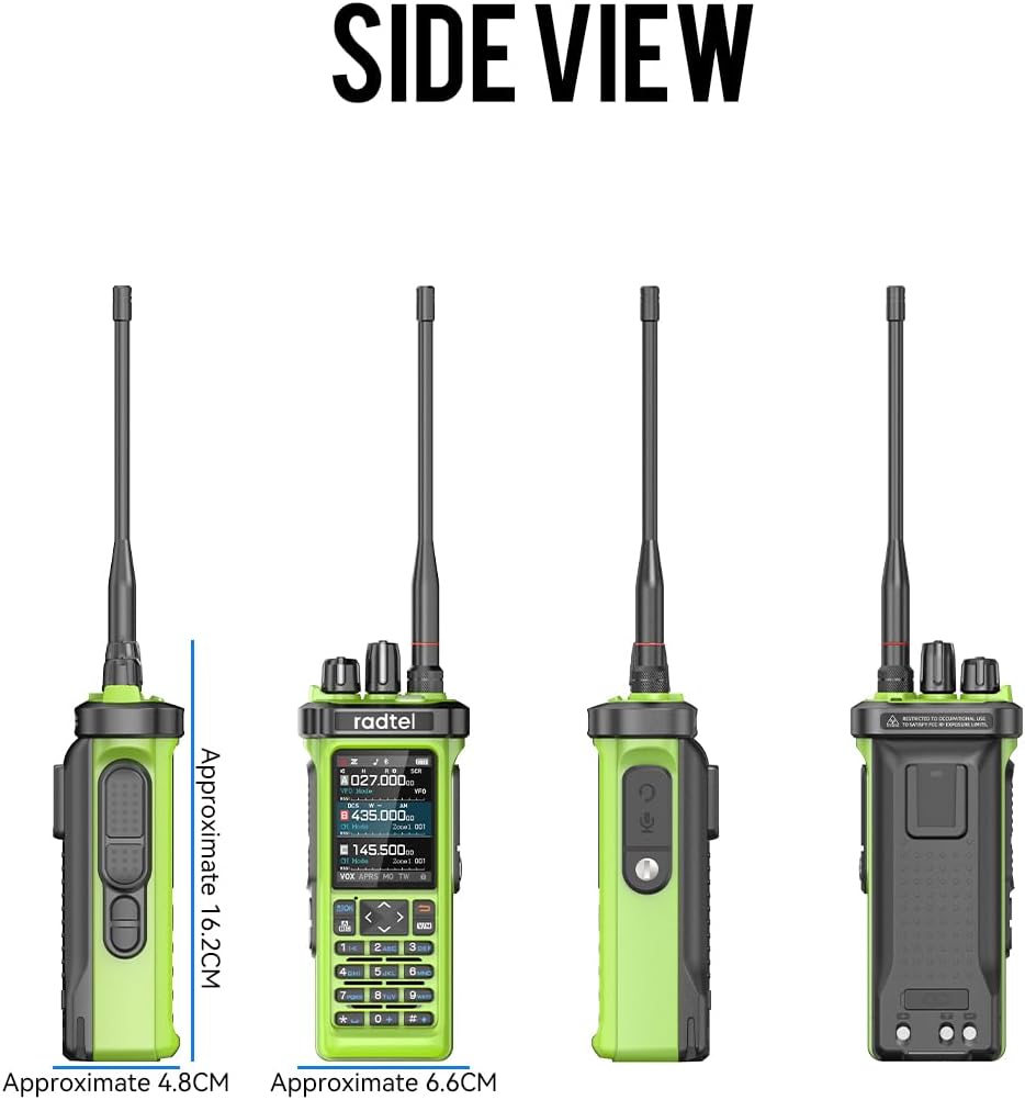 Radtel RT-950 PRO Ham Radio TX GPS/APRS, 10W Walkie Talkie Long Range Handheld Two Way Radio, AM/FM/CB/SW/MW/LW RX, Bluetooth APP Programming, NOAA, Spectrum Analyzer .Green (with Programming Cable)