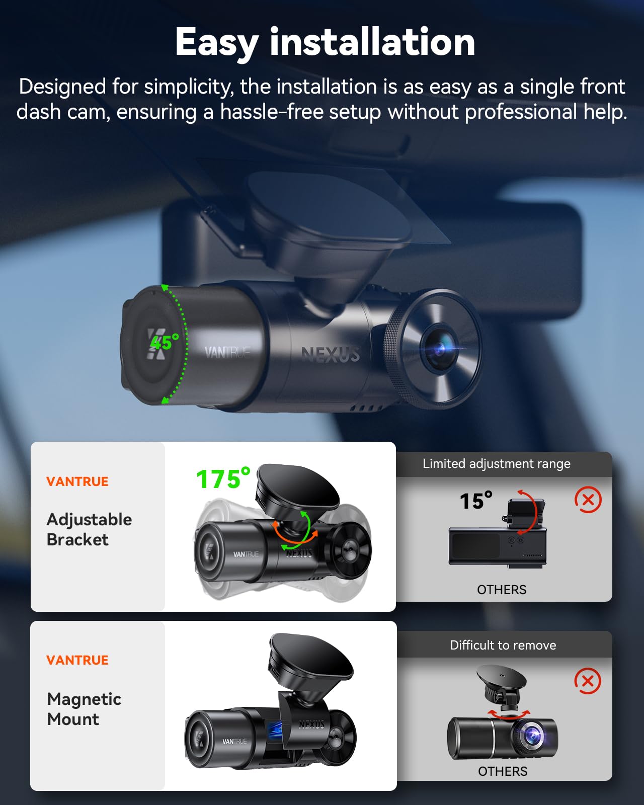 VANTRUE N2X 2.7K Dual Dash Cam with 5G WiFi and HDR Night Vision