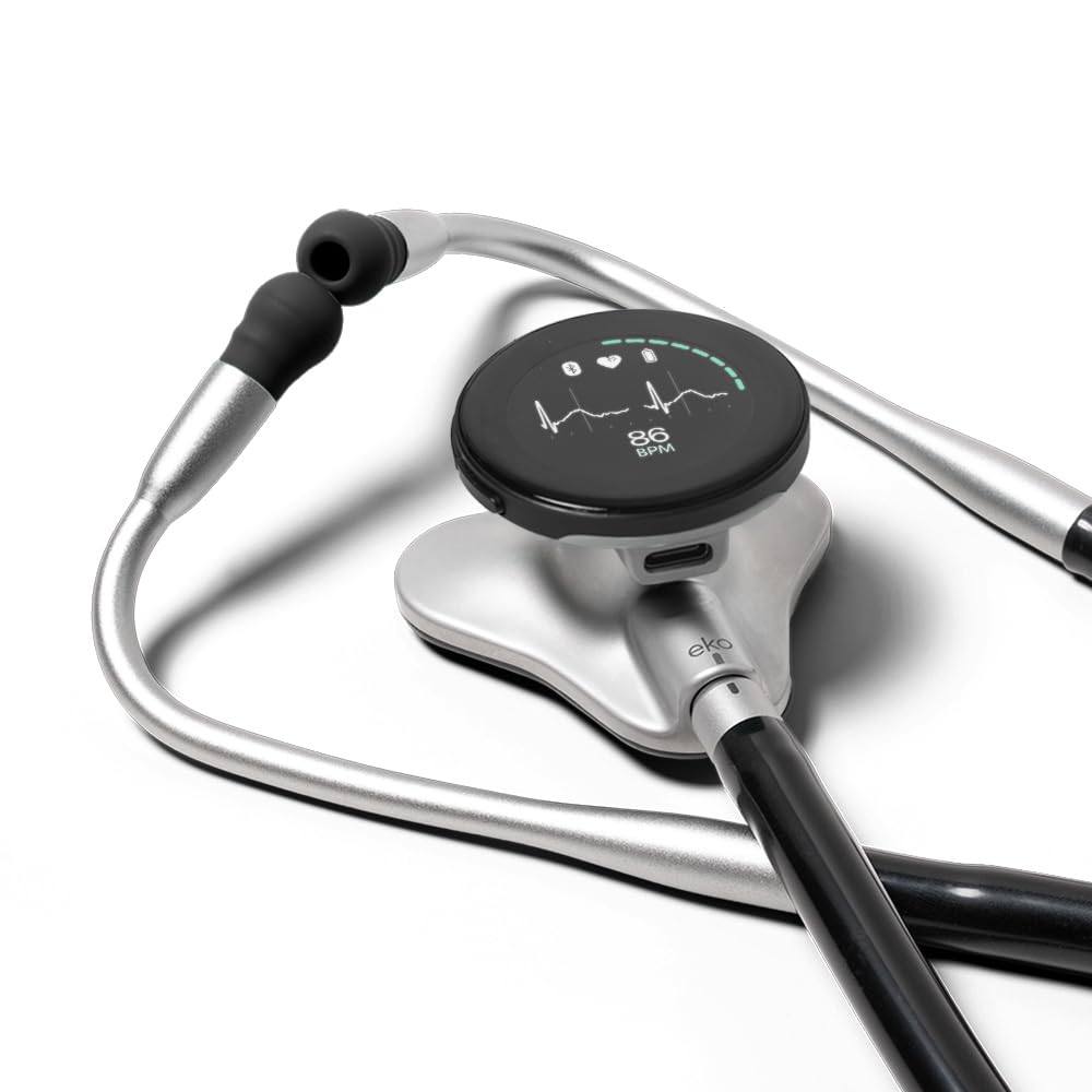 Eko CORE 500™ Digital Stethoscope — 40x Amplification, Active Noise Cancellation, 3-Lead ECG, FDA-Cleared AI with Eko+, Full-Color Display, Reimbursement Eligible — Silver, COR503-SLV