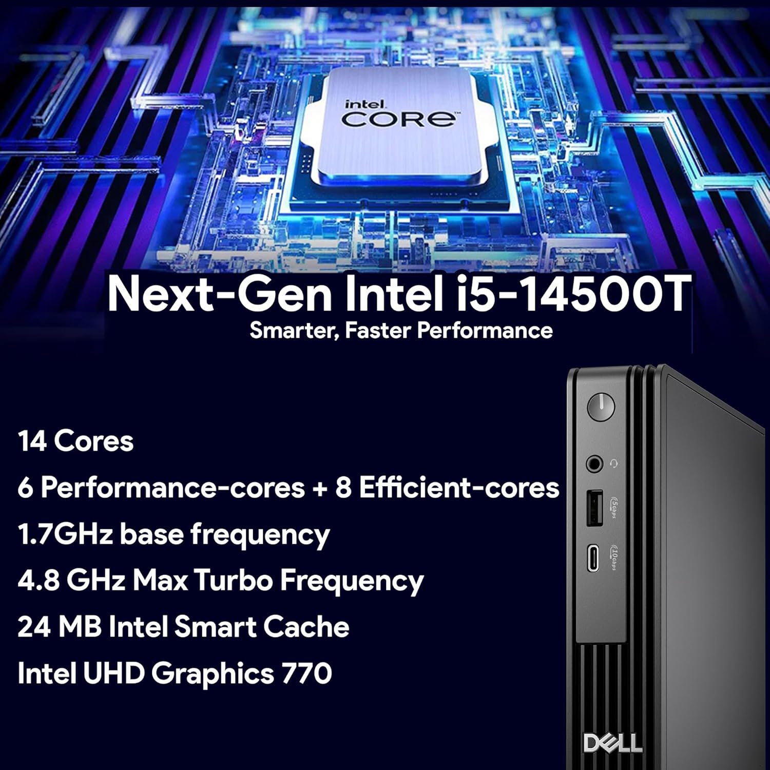 Dell Pro Micro(Next-gen OptiPlex 7000 MFF) Intel i5-14500T, 16GB DDR5 RAM, 512GB SSD, WiFi 6E + BT, RJ-45, DisplayPort, Wired KB & Mouse, 3 YR WTY, W11P, Business Desktop