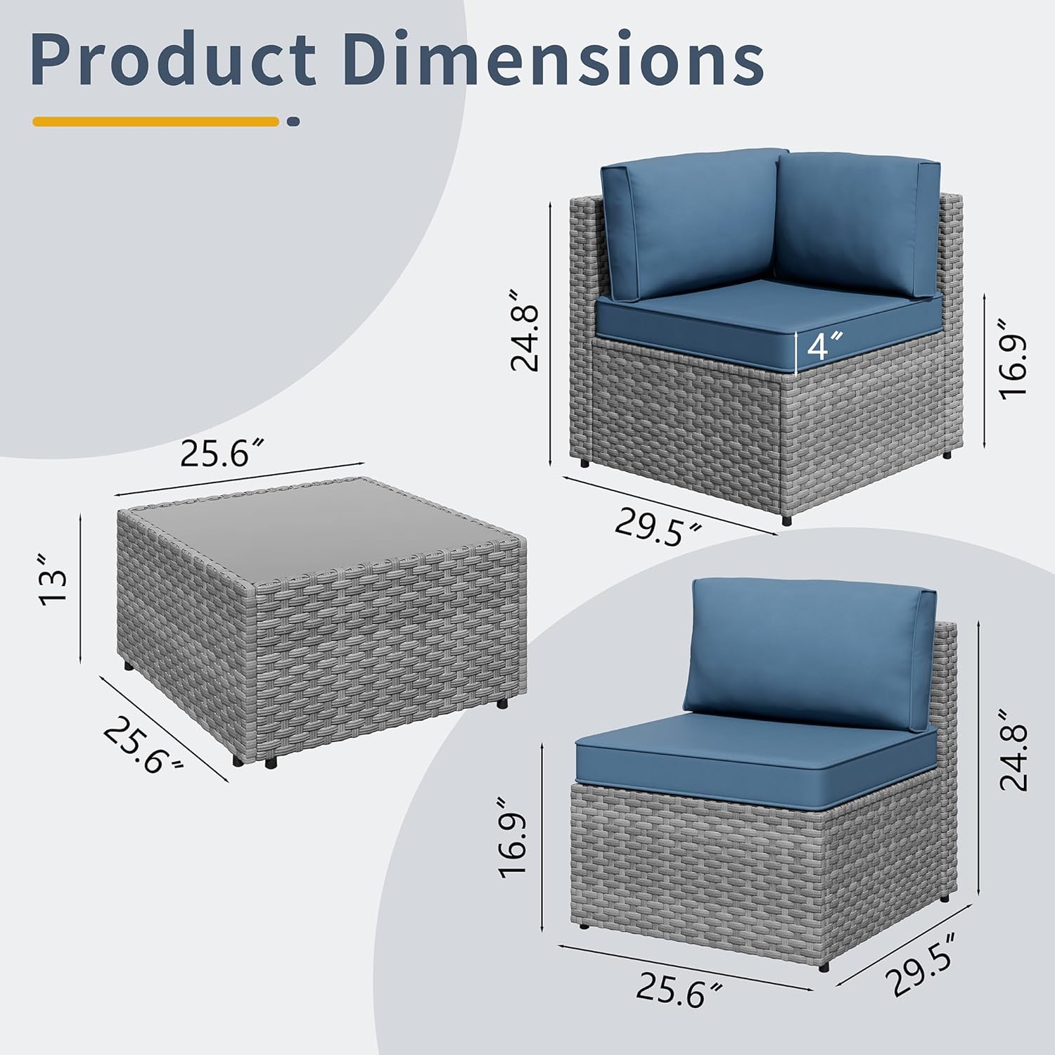 SUNLEI 5 Piece Outdoor Patio Furniture Set with Fire Pit Table, Silver PE Rattan Wicker Conversation Sofa Set with Blue Cushions, All Weather Sectional Patio Couch for Backyard, Deck, Garden, Porch
