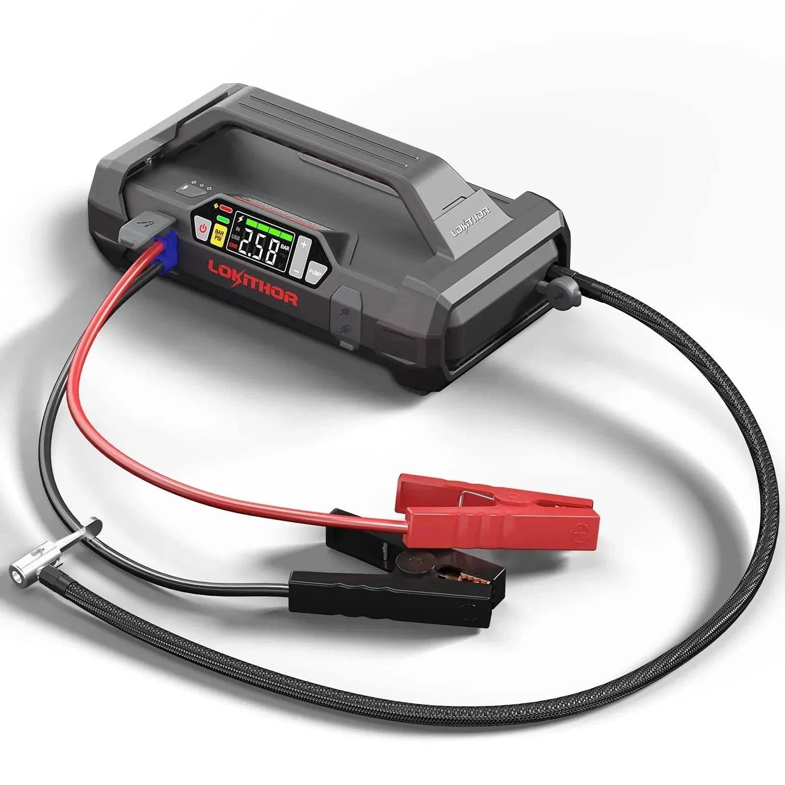 Starter with Air Compressor, 1500Amp 12V Portable Car Battery Booster Pack for Upto 7.0L Gas or 4.5L Diesel, 150 PSI Tire Inflator with Digital Screen, 24 Months Ultra-Long Standby