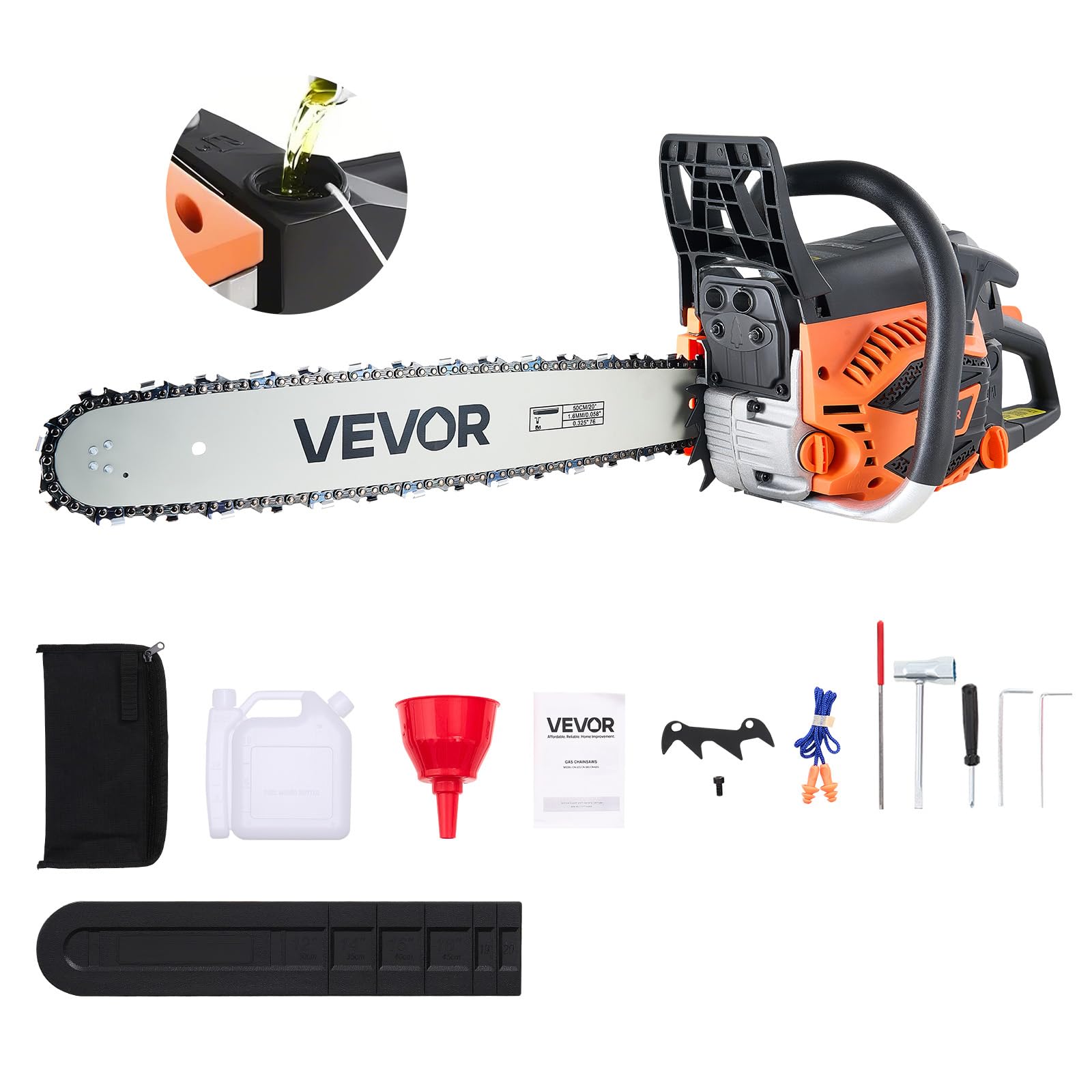 VEVOR 20-Inch 62CC Gas Chainsaw - 3.8 HP, Dual Fuel