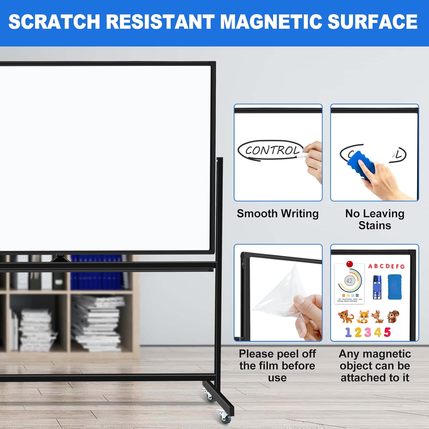 Max-officoo Large Dry Erase White Board with Rolling Stand 72