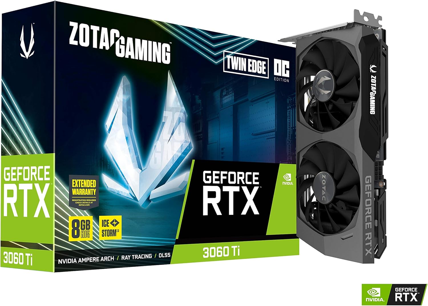 ZOTAC GAMING GeForce RTX™ 3060 Ti Twin Edge OC LHR 8GB GDDR6 256-bit 14 Gbps PCIE 4.0 Gaming Graphics Card, IceStorm 2.0 Advanced Cooling, Active Fan Control, FREEZE Fan Stop ZT-A30610H-10MLHR
