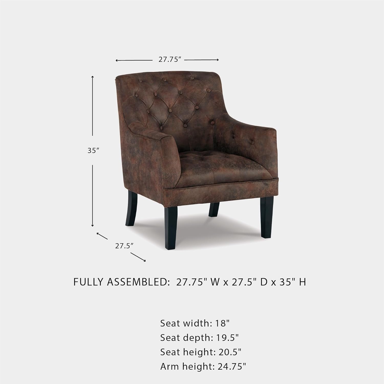 Signature Design by Ashley Drakelle Traditional Accent Chair with Diamond Button Tufting, Attached Cushions, Fabric Upholstery, 20.5
