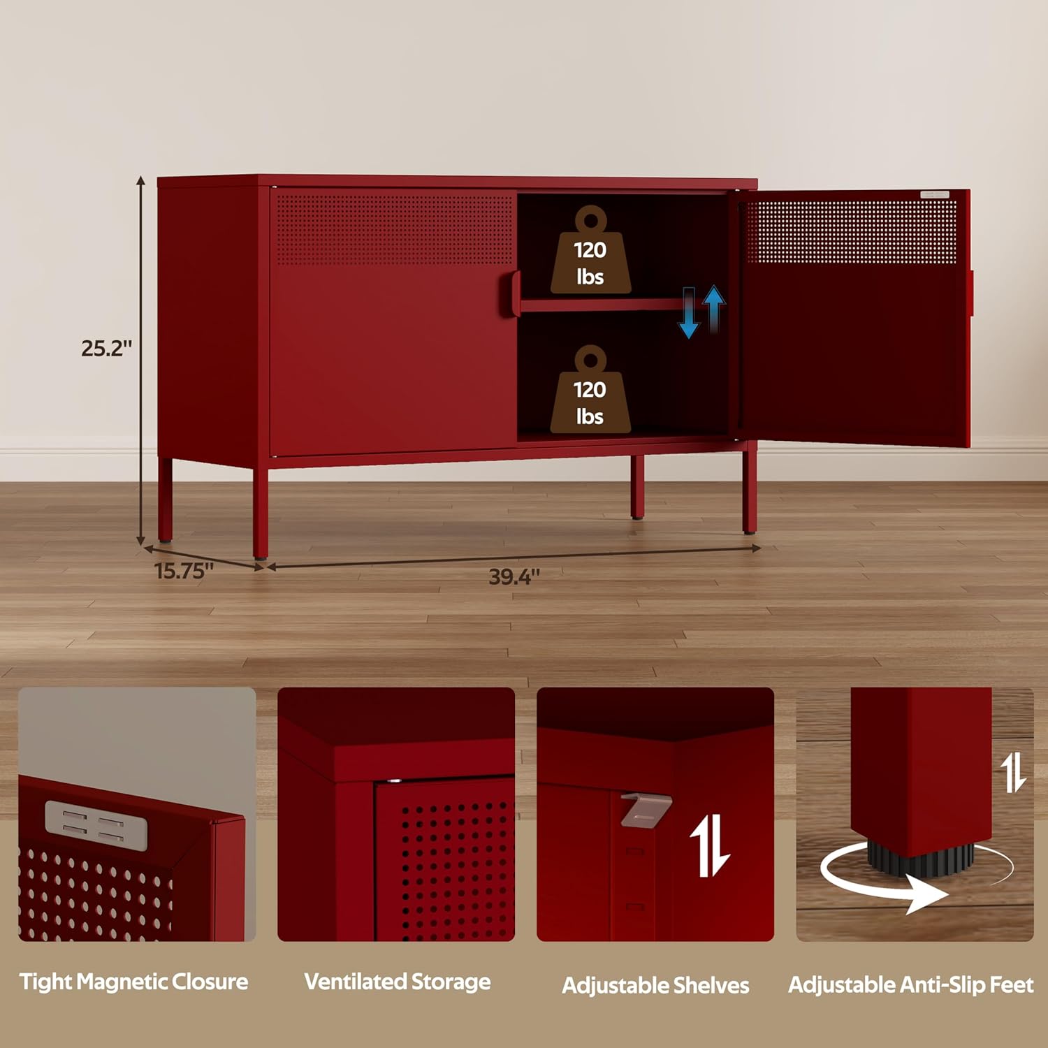Metal Storage Cabinet with 2 Doors & Adjustable Shelves, 25