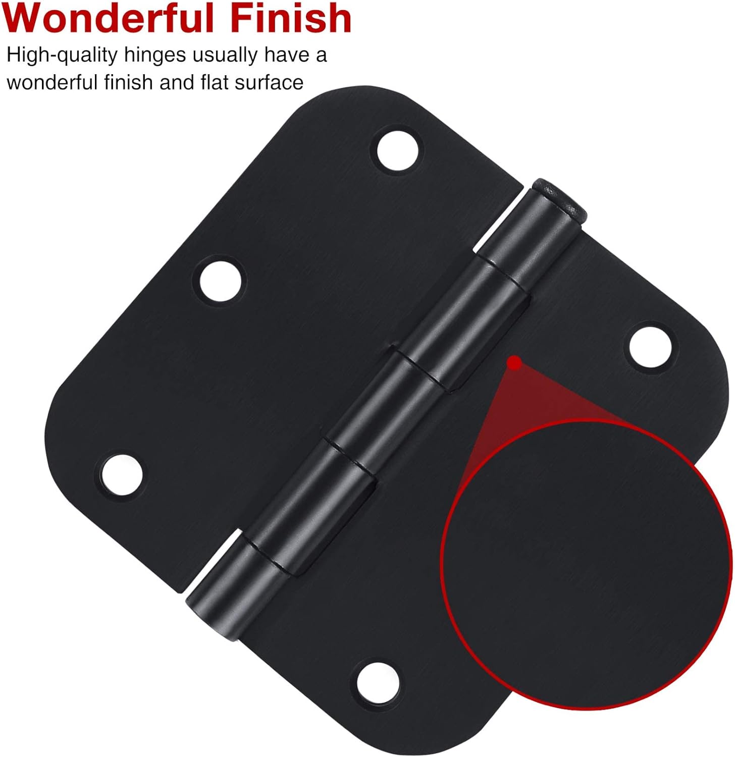 TDCHINGES 36 Pack Rounded Matte Black Door Hinges 3.5 Inch 5/8