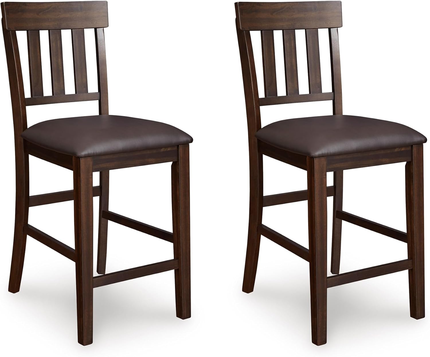Signature Design by Ashley Haddigan Upholstered Barstool, 2 Count, Slat Back Design, Cushioned Seat, Wood, 25.5