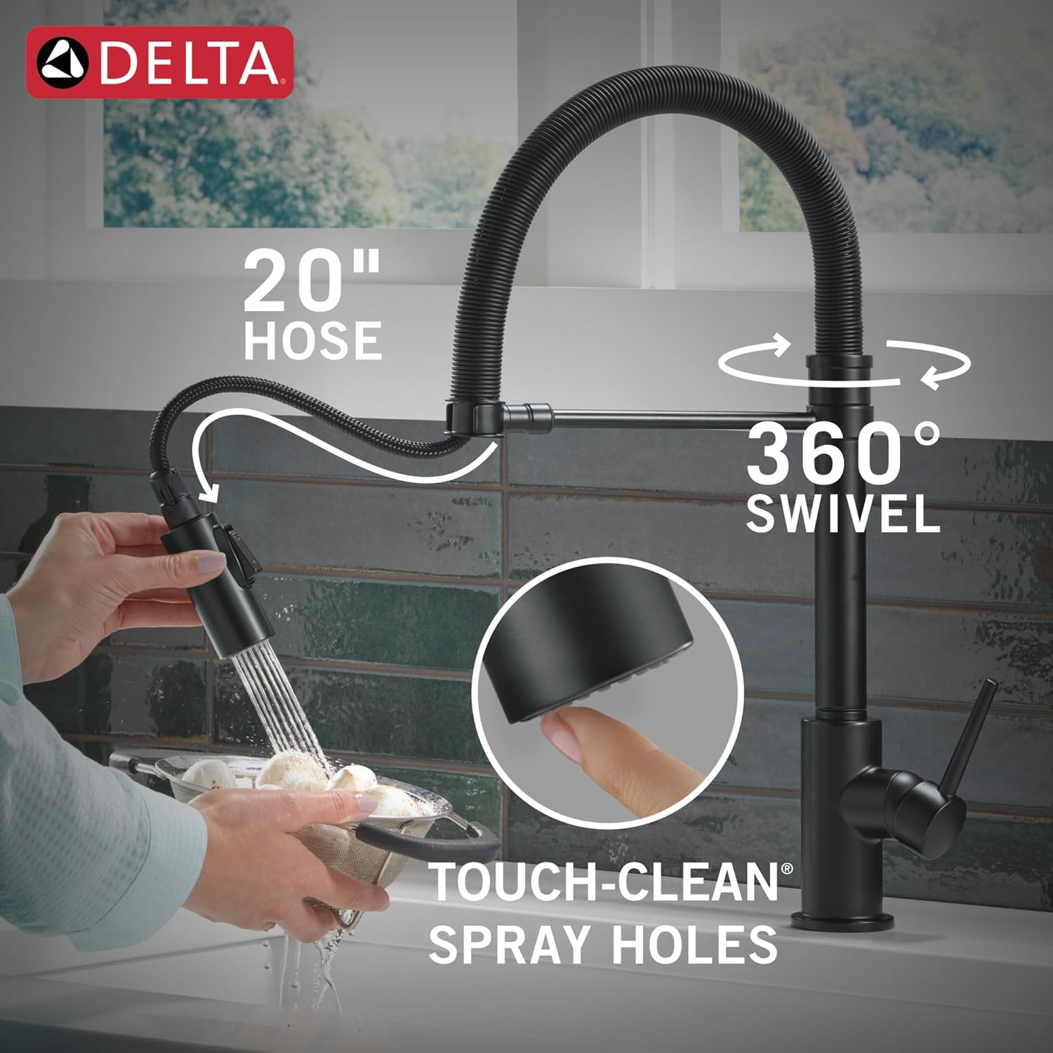 Delta Trinsic Pro Style Commercial Kitchen Faucet with Pull Down Sprayer, Single Hole Matte Black Kitchen Sink Faucet, Single Handle, Matte Black 9659-BL-DST