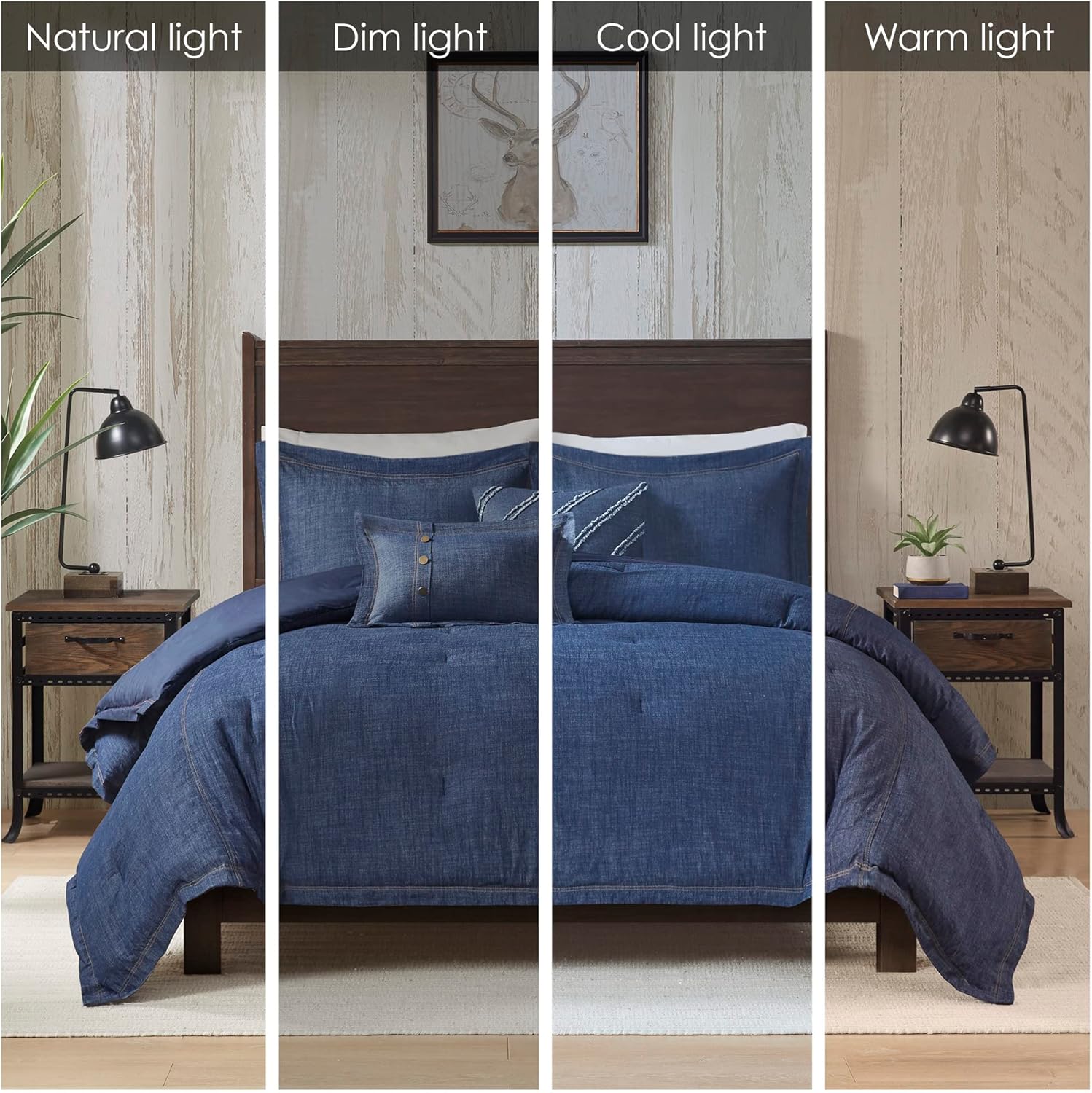 Woolrich Rustic Lodge Cabin Comforter Set - All Season Down Alternative Warm Bedding Layer and Matching Shams, Oversized Queen, Perry, Denim Blue