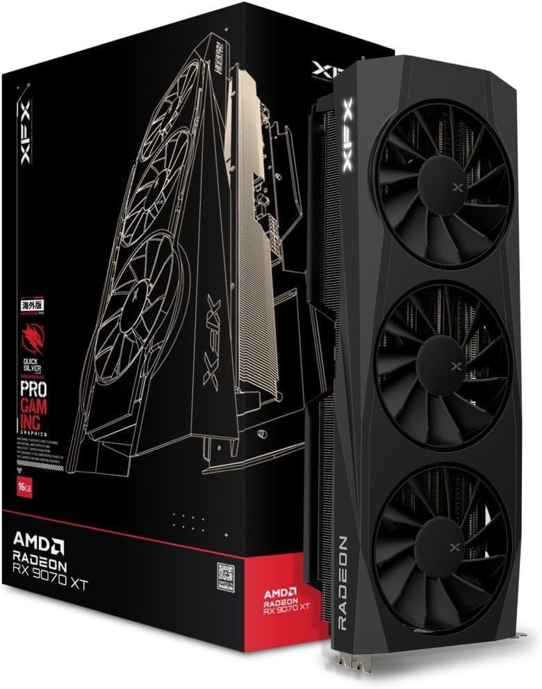XFX Quicksilver AMD Radeon RX 9070 XT Gaming Edition with 16GB GDDR6 HDMI 3xDP, AMD RDNA 4 RX-97TQICKB9