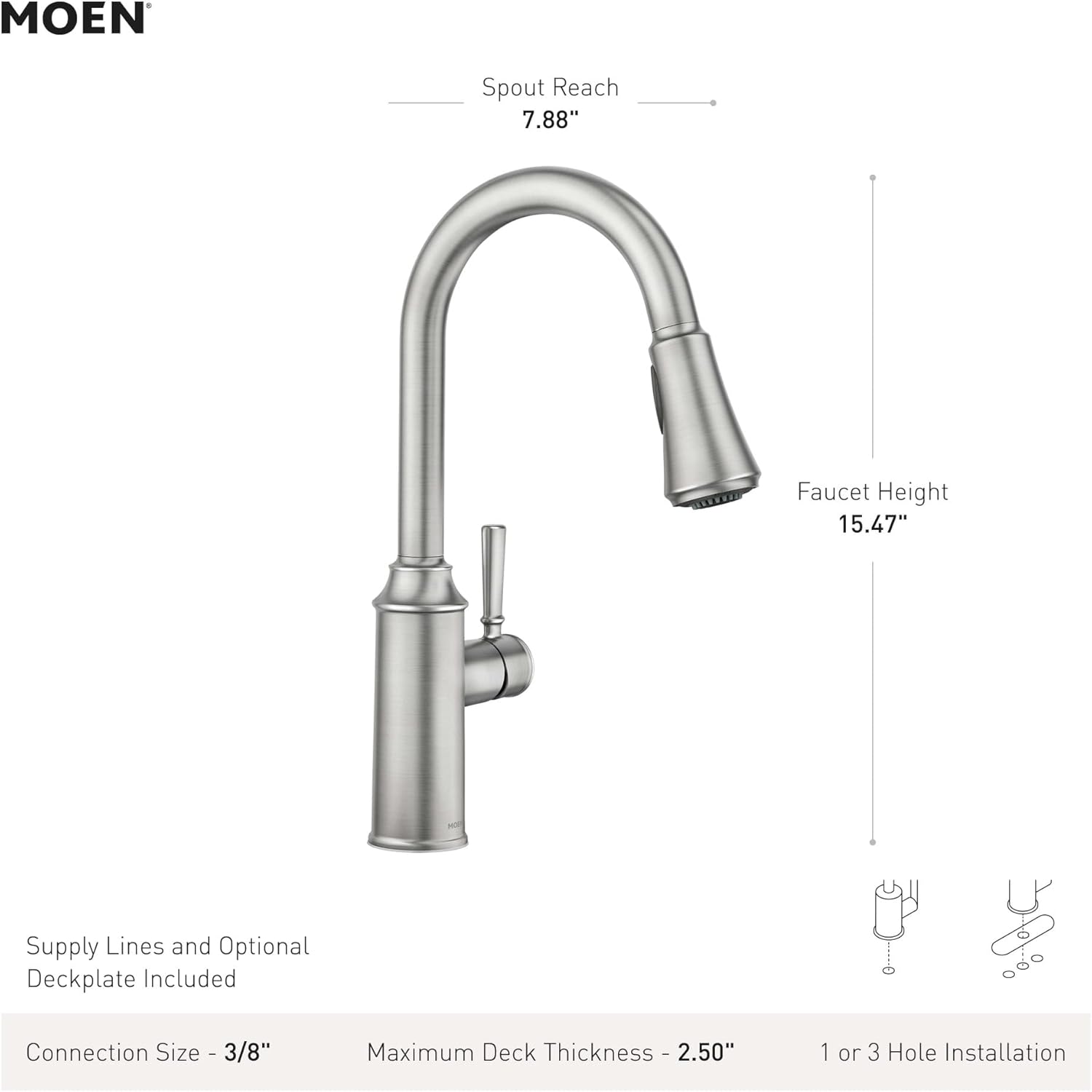 Moen Conneaut One Handle Pulldown Kitchen Sink Faucet with Reflex Docking and Power Clean, Spot Resist Stainless, 87801SRS