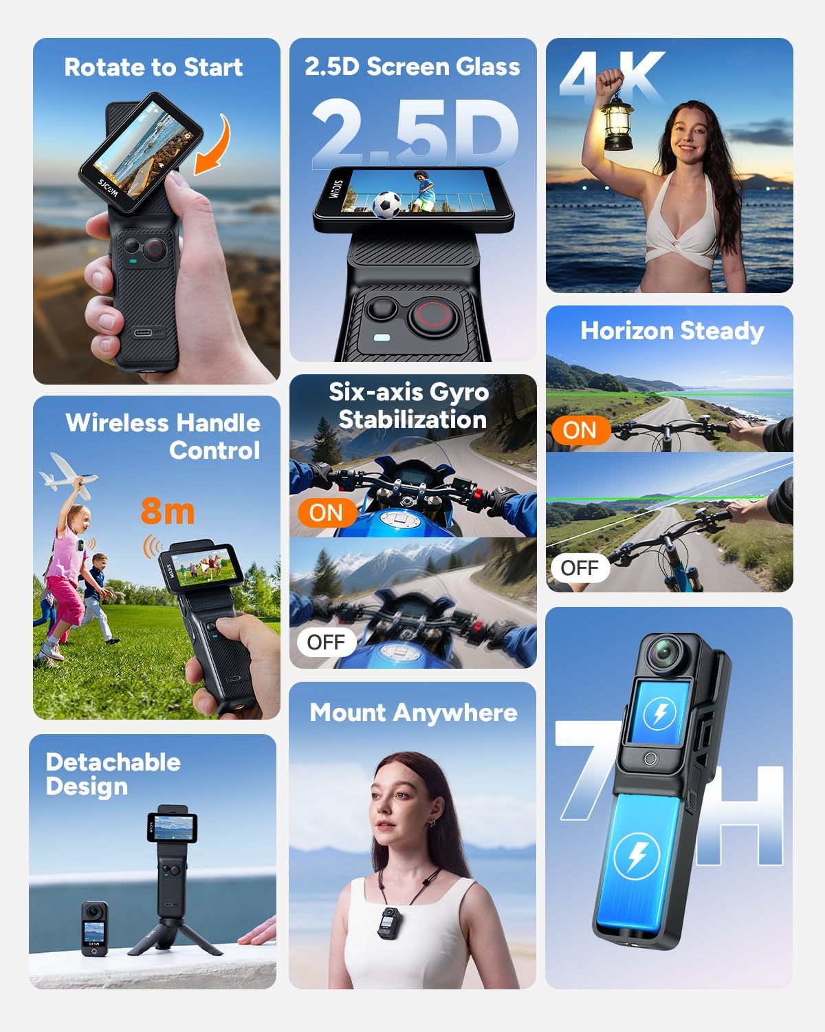 SJCAM C400 4K Travel Vlogging Camera,7H Recording Body Camera for YouTube Creators and Bloggers,6-Axis Stabilizer & 2.29'' Touch Screen,30M Underwater,Black,Camara para grabar contenido