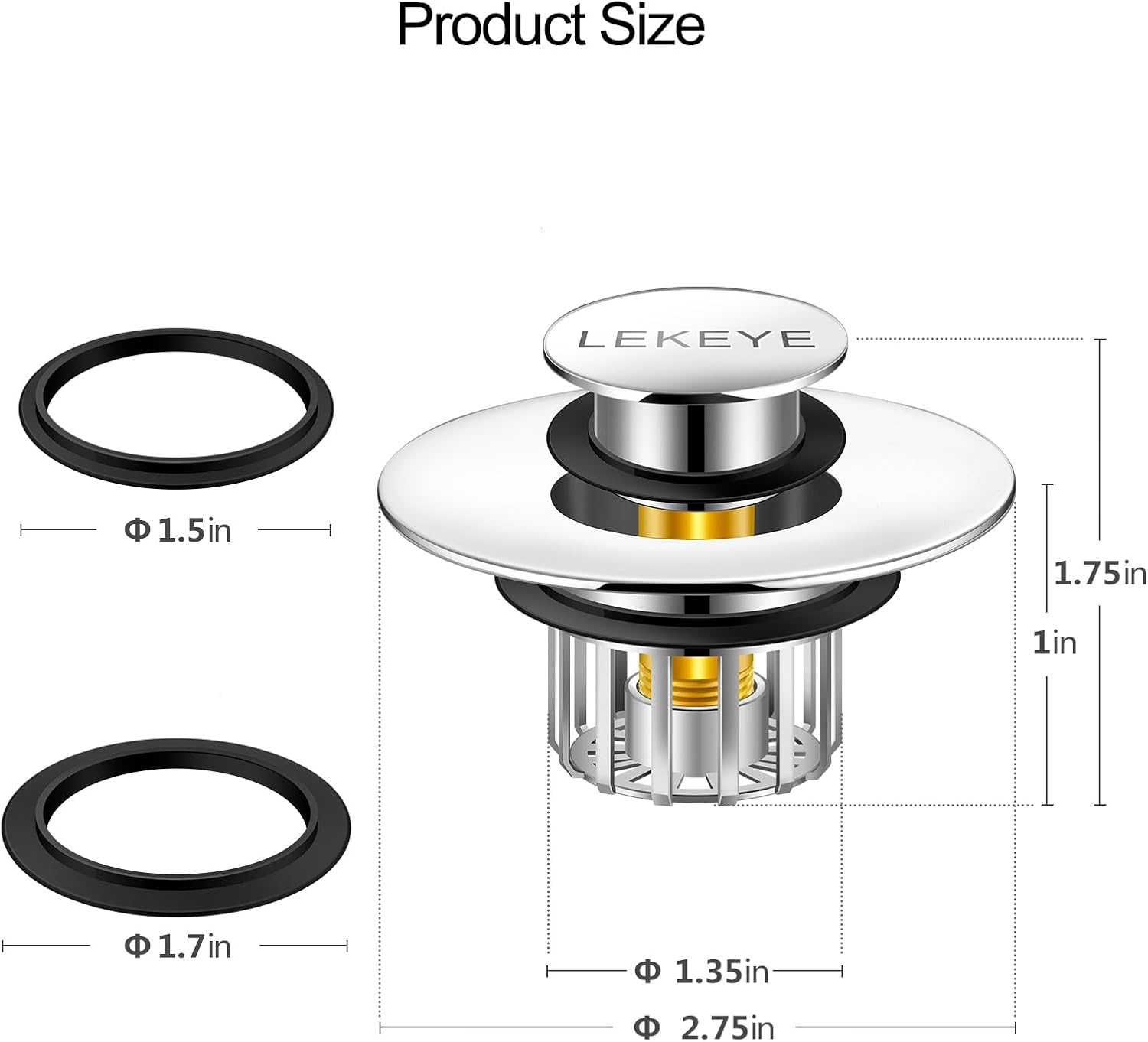LEKEYE Tub Stopper | Shower Drain Hair Catcher | Pop-up Drain Stopper with Strainer | Bathroom Bathtub Plug | Drain Protector for 1-1/2 to 1-3/4