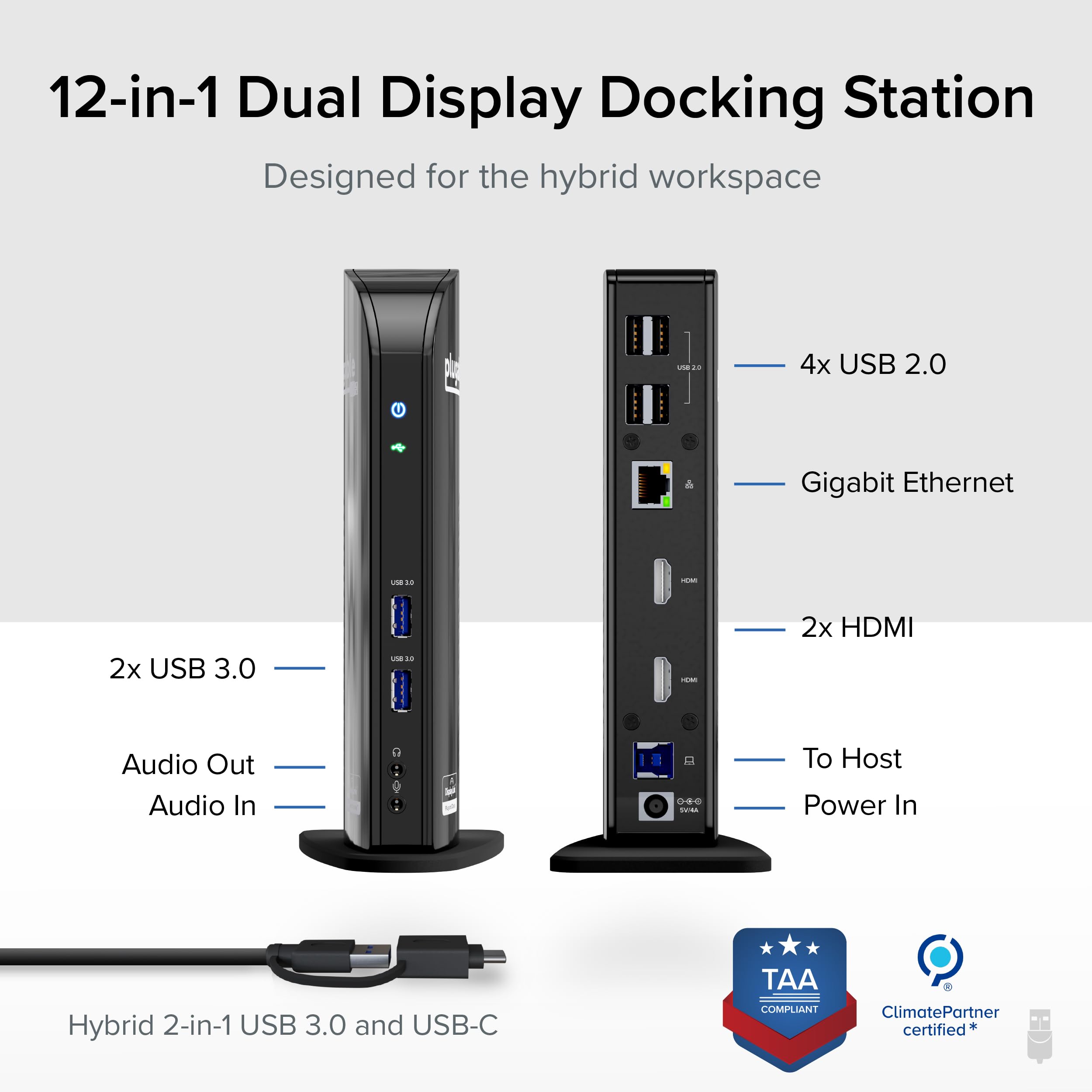 PLUGABLE Universal Laptop Docking Station Dual HDMI Monitor
