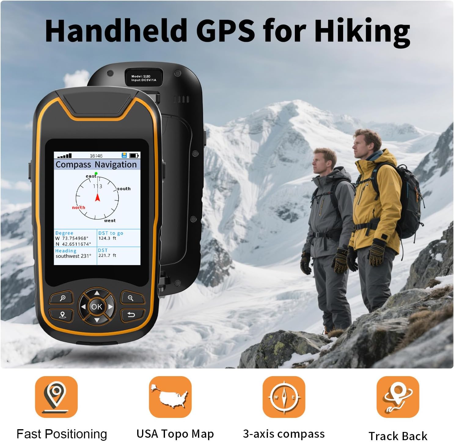 Handheld GPS for Hiking, Rugged and Waterproof Handheld GPS Navigator, 3.2