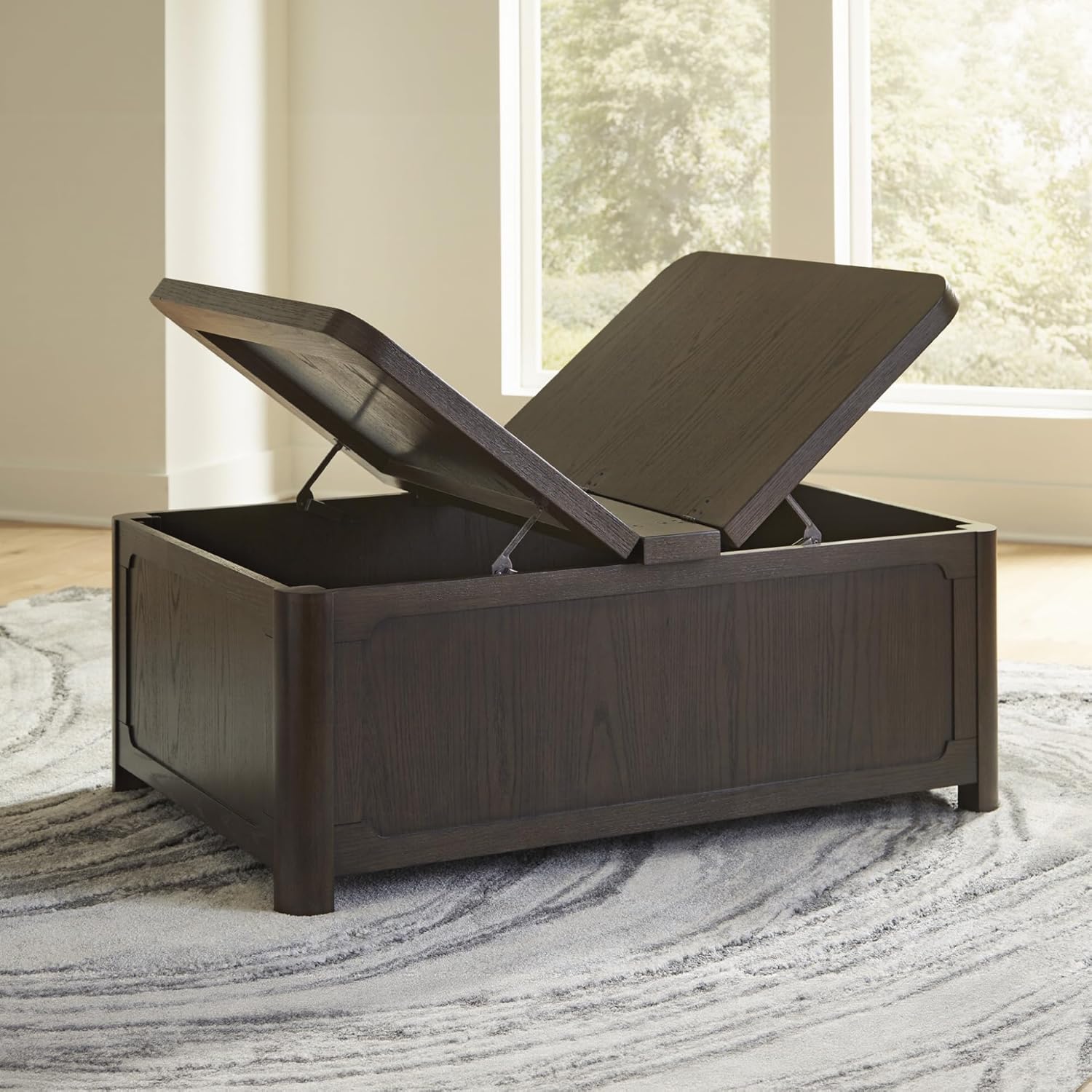 Signature Design by Ashley Breckington Country Rustic Coffee Table with Storage and Flip Top, Dark Brown