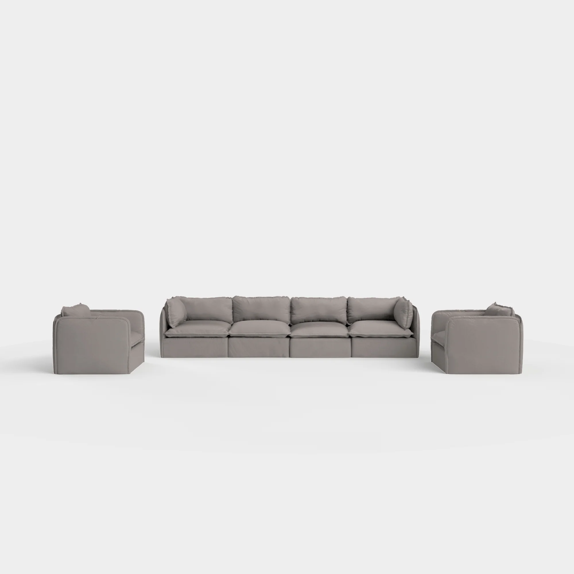 Modular Outdoor Washable 7-Seater Open-Ends Corner Sectional  + Bench Ottoman | Nano Slubweave in Chai