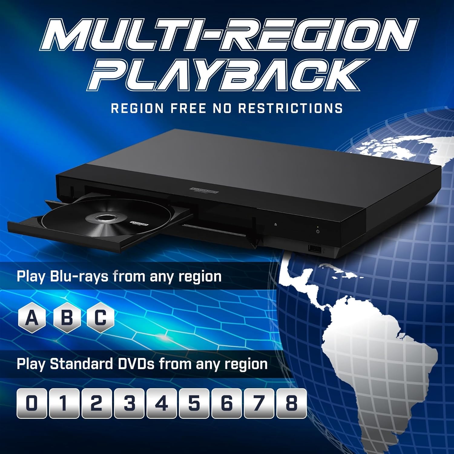 Region Free 4k UHD Blu-ray Player Compatible with Sony UBP-X700U | Multi-Region Code Free | UHD 4K Playback, Blu-ray Zone A, B, C Plus DVD Region 0-8 | 3D, 4K| Dynastar 6FT HDMI