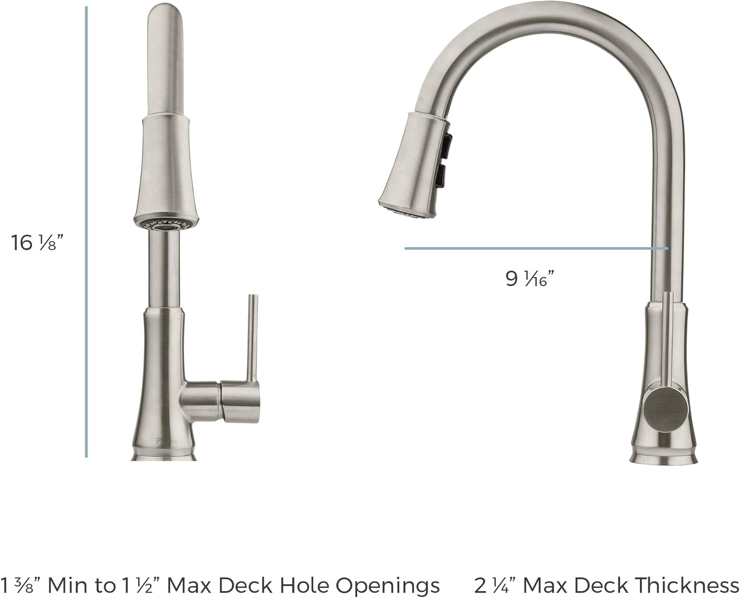 Pfister Pfirst Series Kitchen Faucet with Pull-Down Sprayer, Single Handle, High Arc, Polished Chrome Finish, G529PF2C