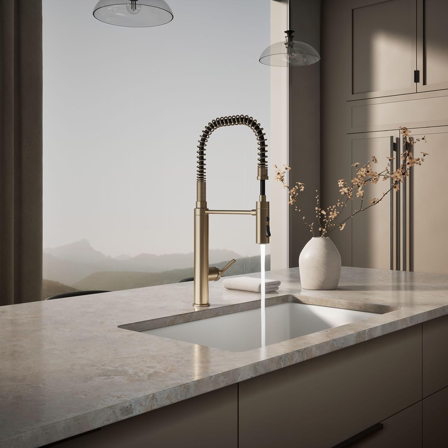 KOHLER ?24982-BV Purist® SEMI-PRO Kitchen Faucet, Commercial Kitchen Sink Faucet with Pull-Down Sprayhead, Vibrant Brushed Bronze