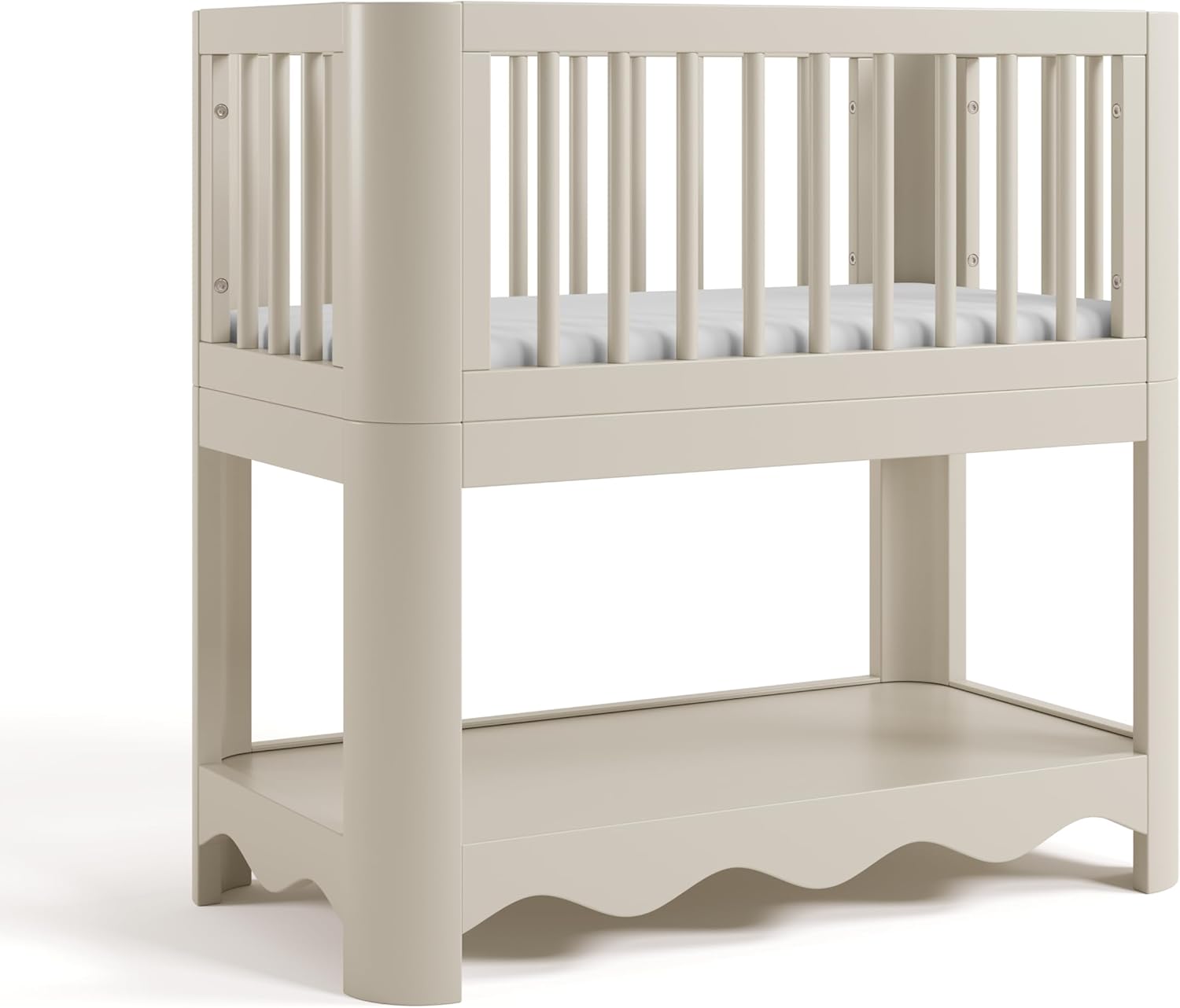 Storkcraft Casablanca 3-in-1 Convertible Bassinet – GREENGUARD Gold Certified Wood Baby Bassinet, Includes Water-Resistant Mattress, Converts to Toy Box and Bookcase (Frosted Oat)