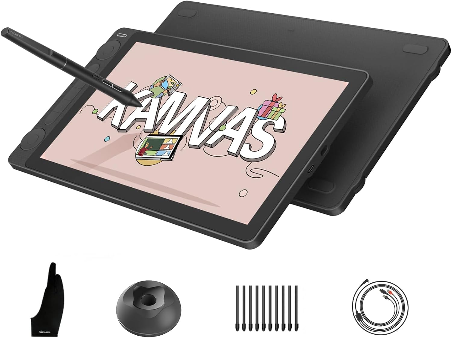 HUION Kamvas 13 (Gen 3) Drawing Tablet with Screen, 13.3-inch Full-Laminated Art Tablet with Anti-Sparkle Canvas Glass, 99% sRGB, PenTech 4.0, 16384 Pen Pressure, Dual Dials for Digital Art, Black