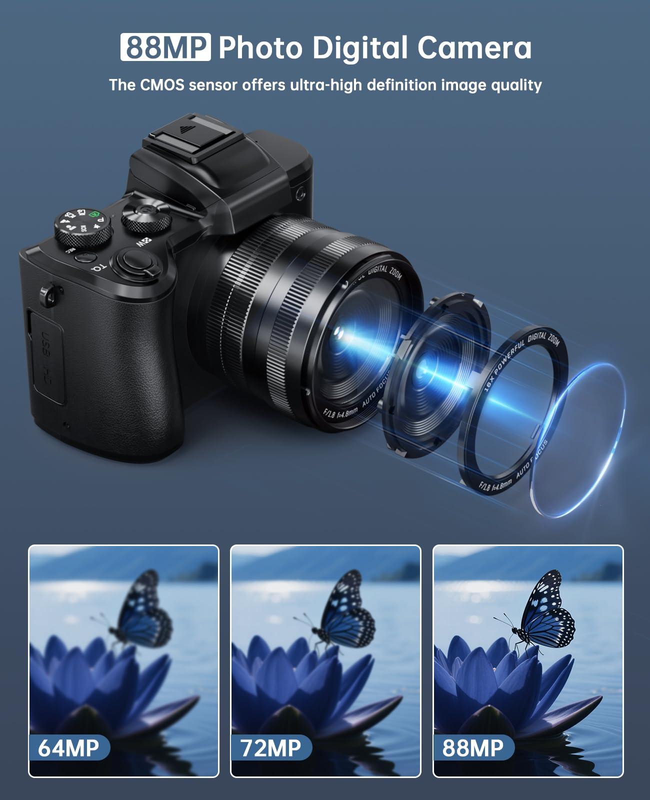 XNSIAKXA 8K Professional Digital Camera with 16X Zoom & WiFi
