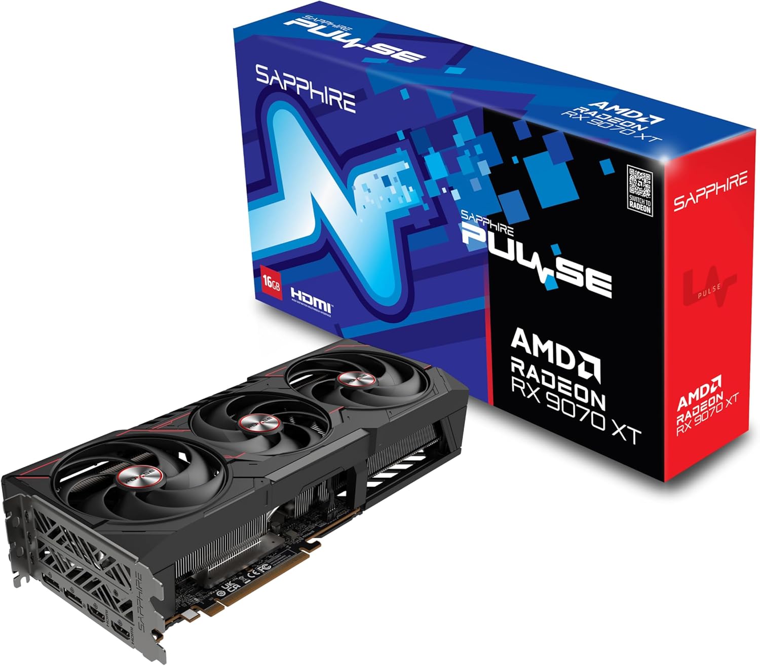 Sapphire 11348-03-20G Pulse AMD Radeon™ RX 9070 XT Gaming Graphics Card with 16GB GDDR6, AMD RDNA 4