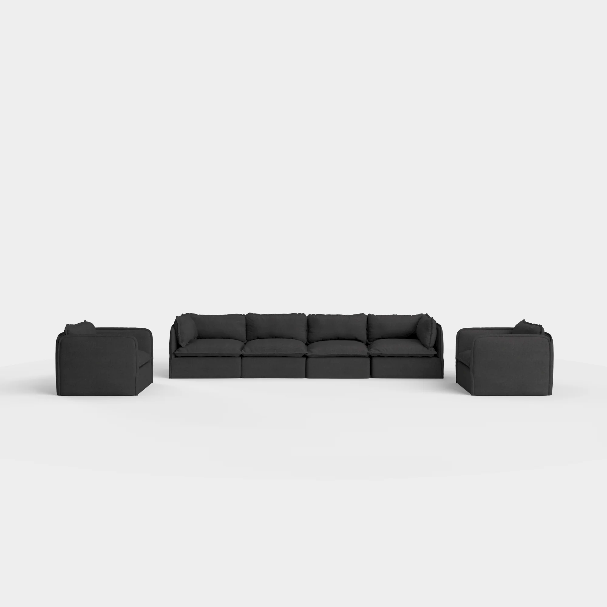 Modular Outdoor Washable 7-Seater Open-Ends Corner Sectional  + Bench Ottoman | Nano Slubweave in Chai