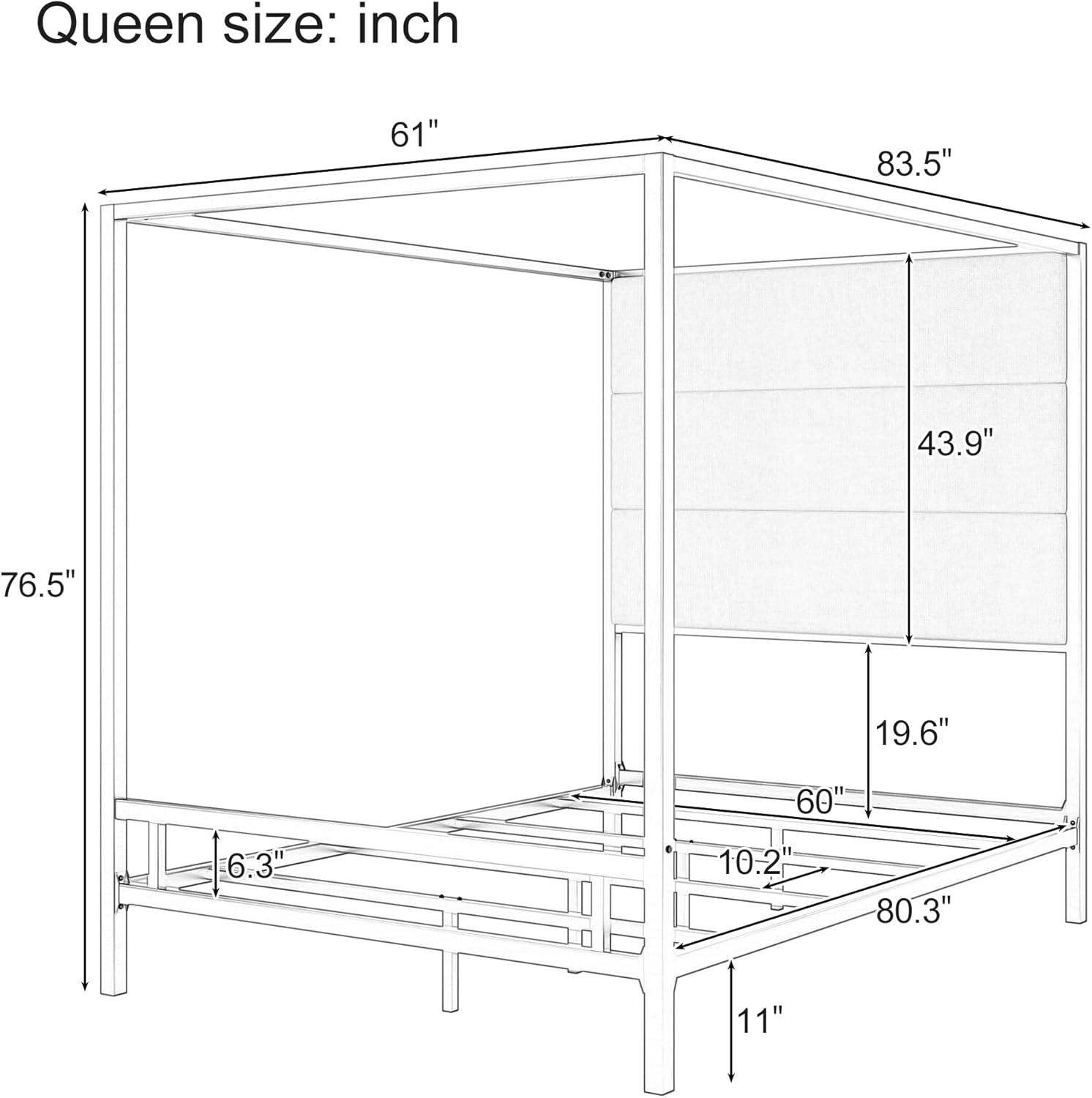 Merax Queen Size Gold Metal Canopy Bed Frame, Modern Upholstered Linen Headboard with Tall Back Support, 800 lbs Weight Capacity, Luxurious 4-Poster Bedroom Furniture for Modern Home, Gold+Tan