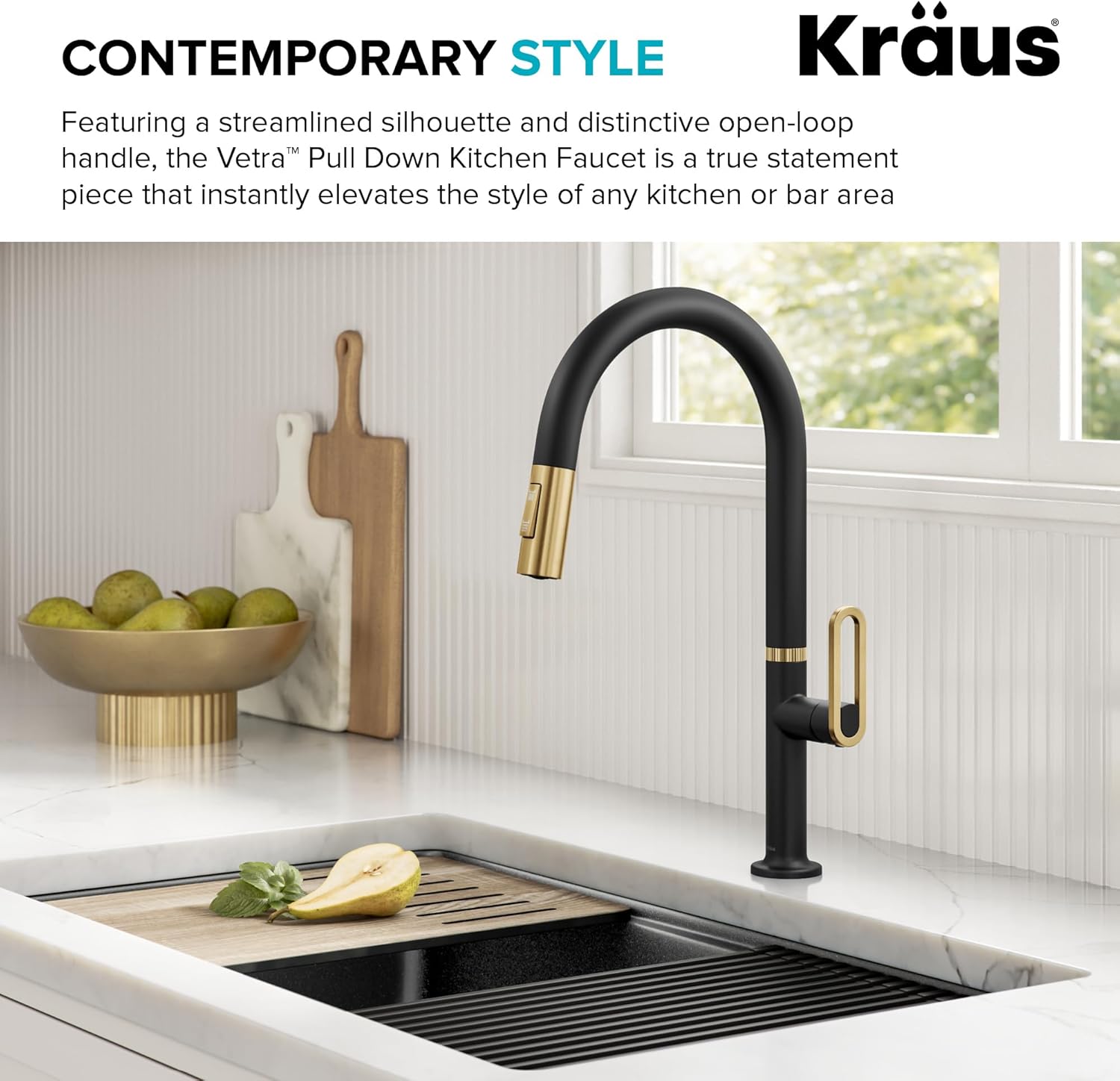 KRAUS Vetra 2-Function Single Handle Pull Down Kitchen Faucet in Spot-Free Brushed Brass/Matte Black, KPF-2850SFBBMB