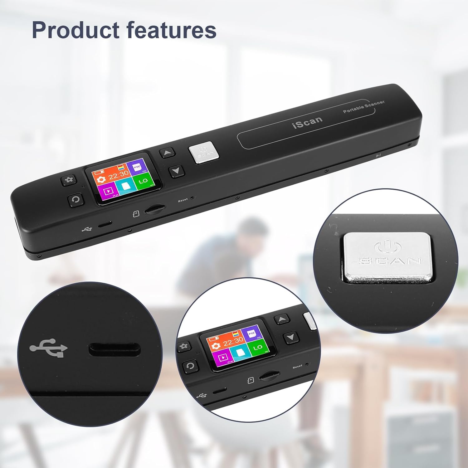 Portable Document Scanner - Upgrade Support WiFi & Rechargeable Handheld Portable Scanner Photo Scanner Mobile Scanner Handy Scan, JPG/PDF Format, UP to 1050 DPI, with 16G SD Card