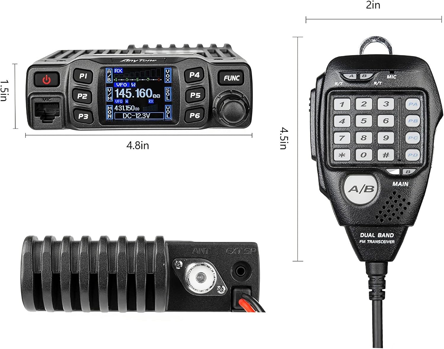 AnyTone AT-778UVII Transceiver Mobile Radio Dual Band 25W VHF/UHF VOX Vehicle Car Radio w/Cable