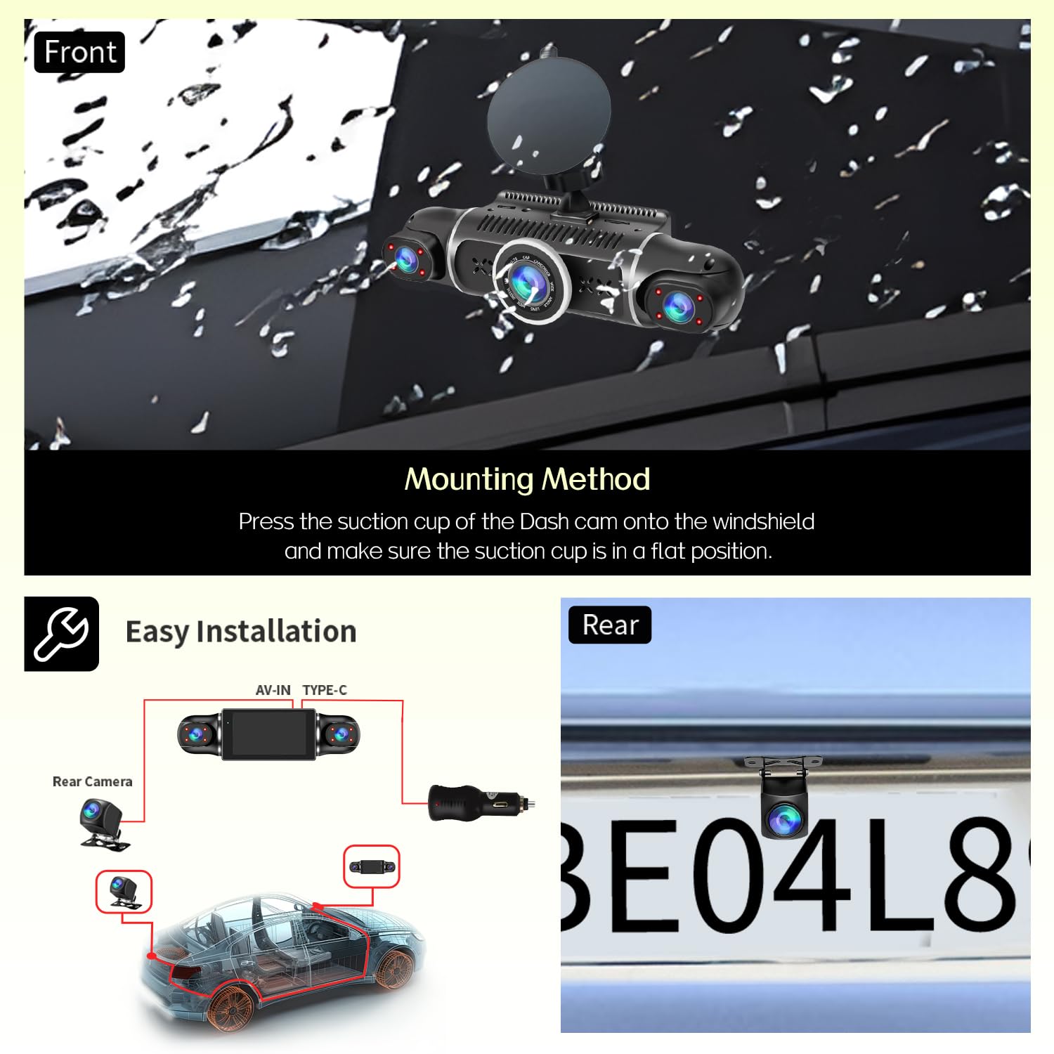 ZUNFLY 360° Dash Cam 4-Channel FHD 2K & Night Vision