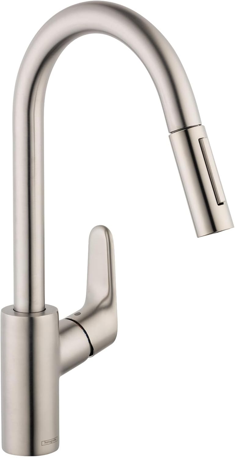 hansgrohe Focus Stainless Steel High Arc Kitchen Faucet, Kitchen Faucets with Pull Down Sprayer, Faucet for Kitchen Sink, Magnetic Docking Spray Head, Stainless Steel Optic 04920800