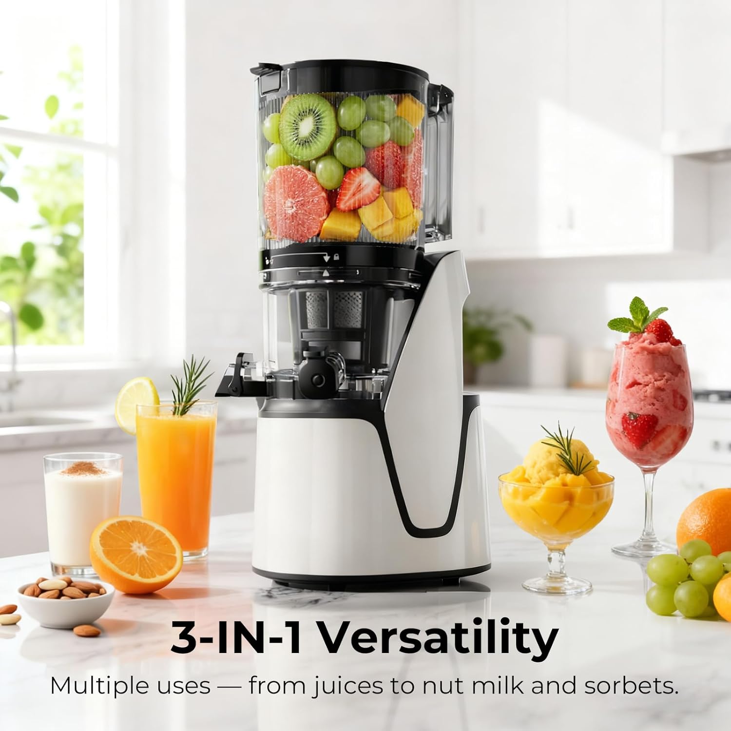 EanOruus Juicer Machines, 3-in-1 Cold Press Juicer with 6.5