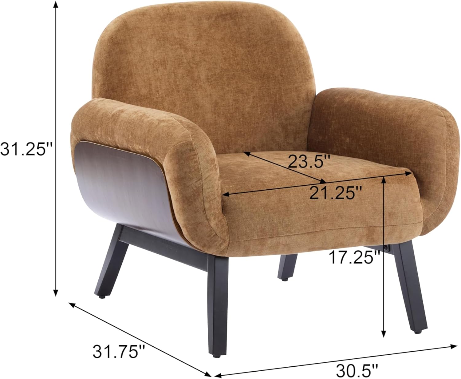 Merax Upholstered Accent Chair with Solid Wood Frame, Curved Backrest Armchair, Comfortable Lounge Chair for Living Room, Bedroom, Reading Corner, Tan