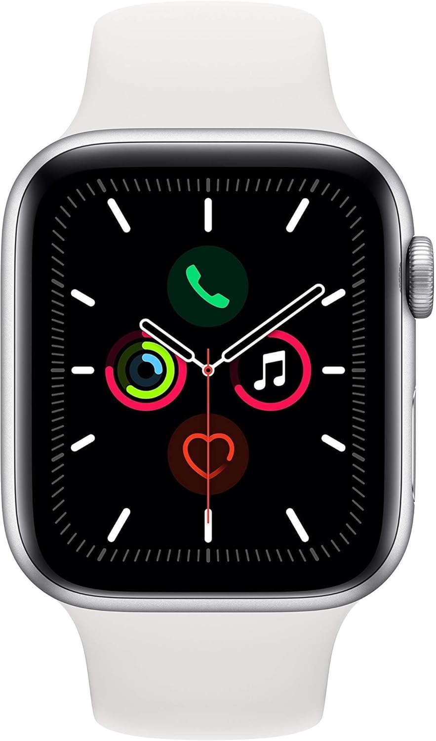 Apple Watch Series 5 (GPS, 44MM) - Silver Aluminum Case with White Sport Band (Renewed)